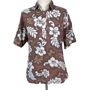 Vintage Makapuu Hawaiian shirt mens large brown Floral cotton flawed